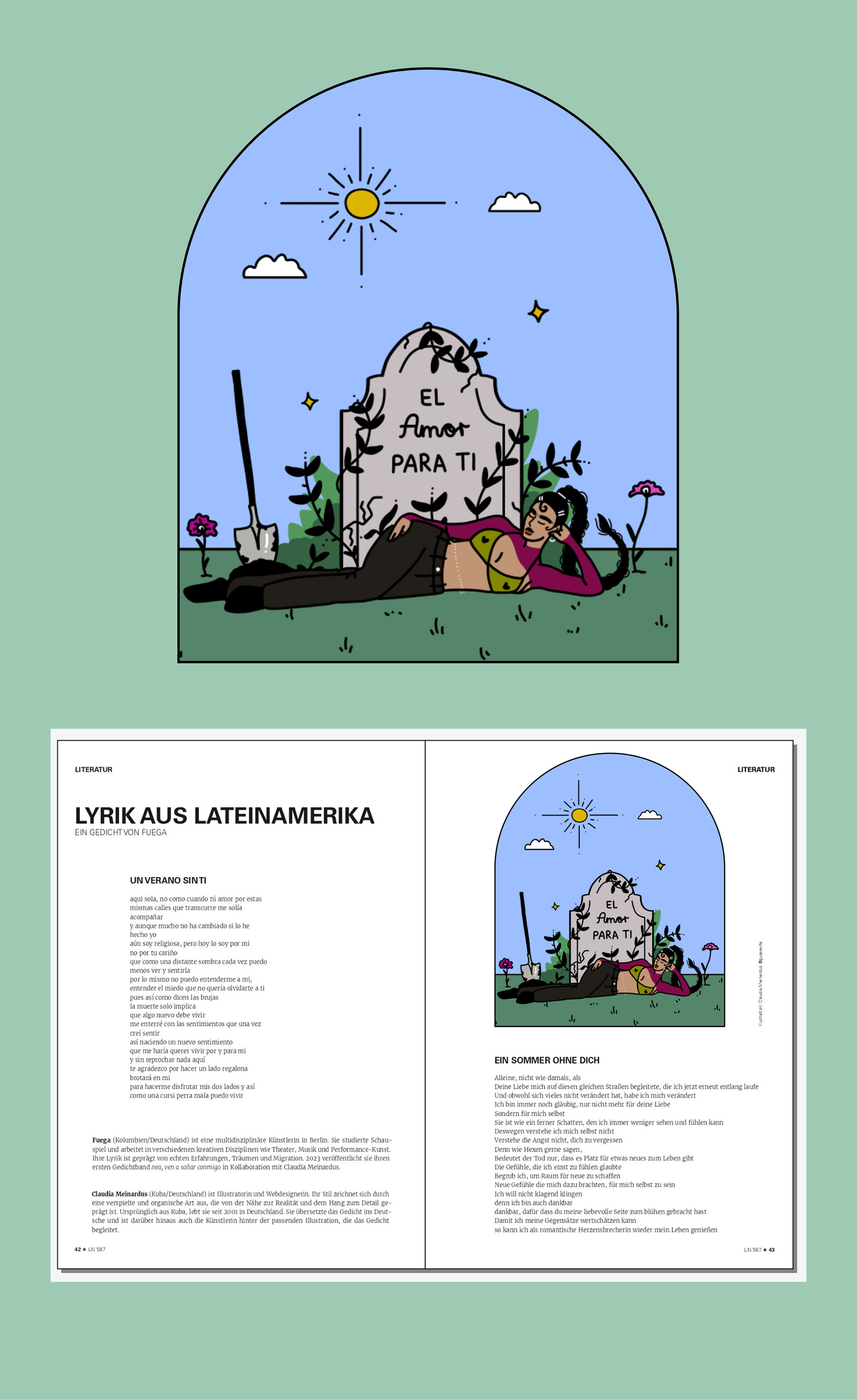 Illustration and translation for/of a poem in the magazine "Lateinamerika Nachrichten", May 2023