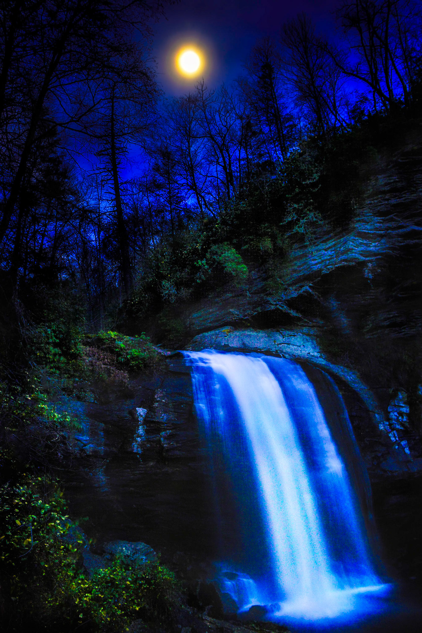 Waterfall lit by Full Moon
