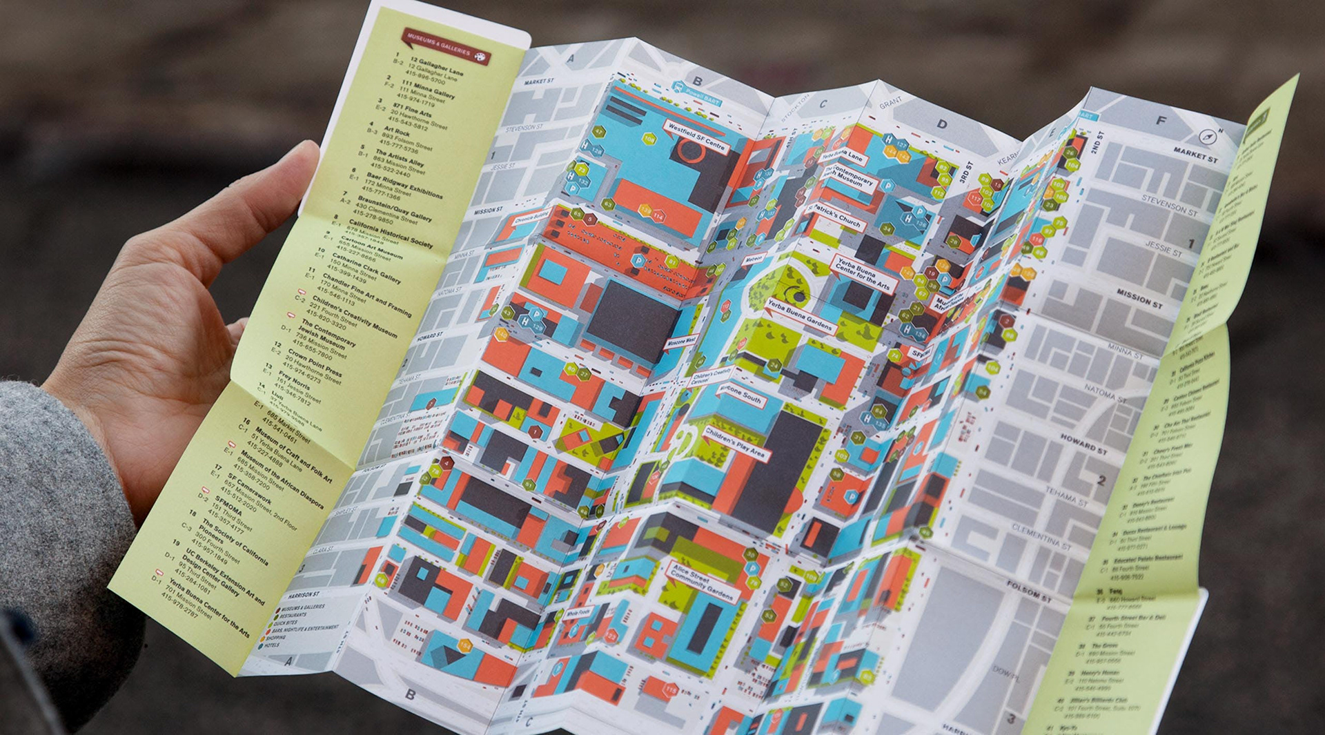 Cartographie illustrative du quartier Yerba Buena Gardens à San Francisco.