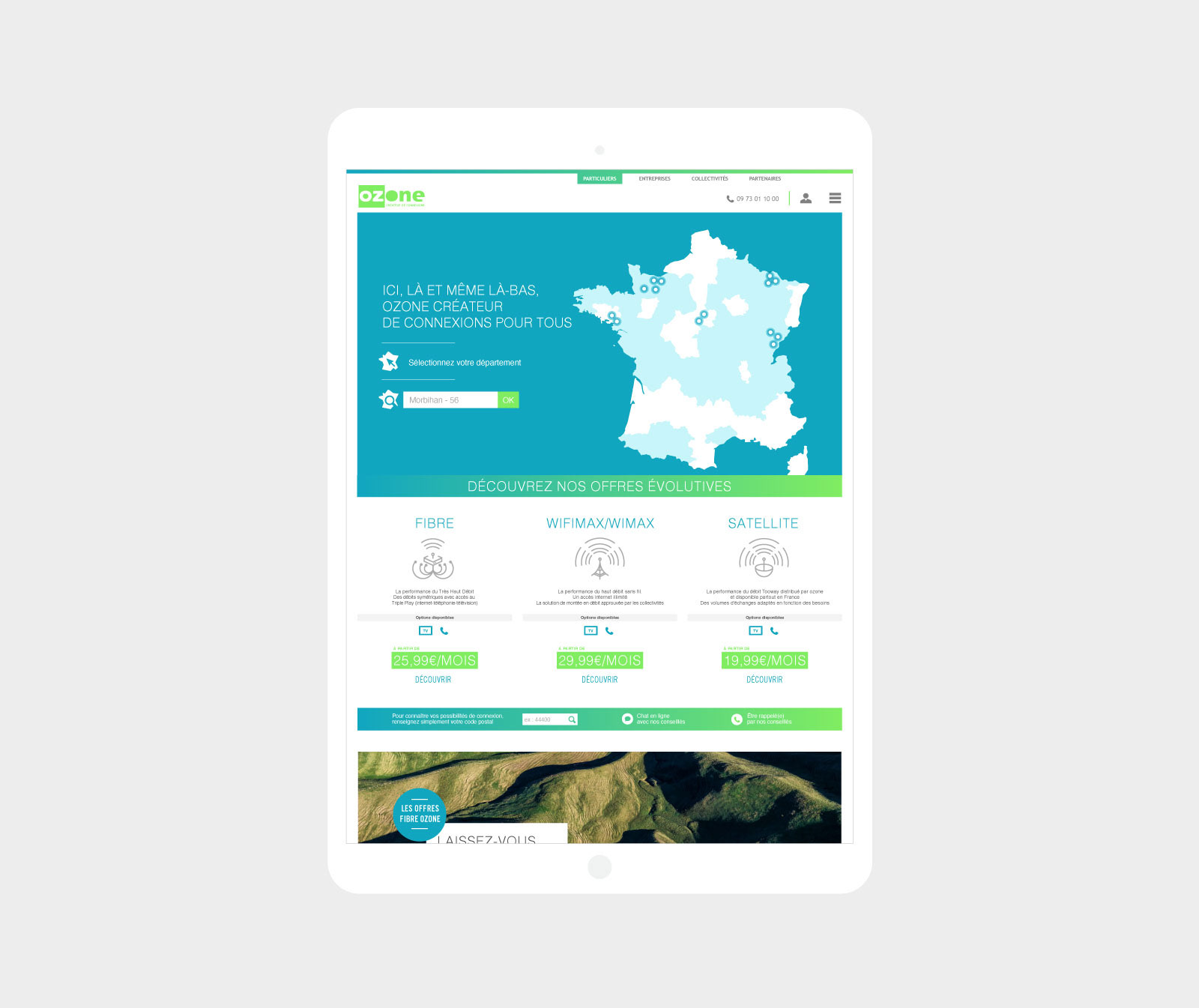 Interface utilisateur de l’espace client Ozone, illustrant l’évolution UX vers plus de lisibilité, de rapidité et d’accessibilité.