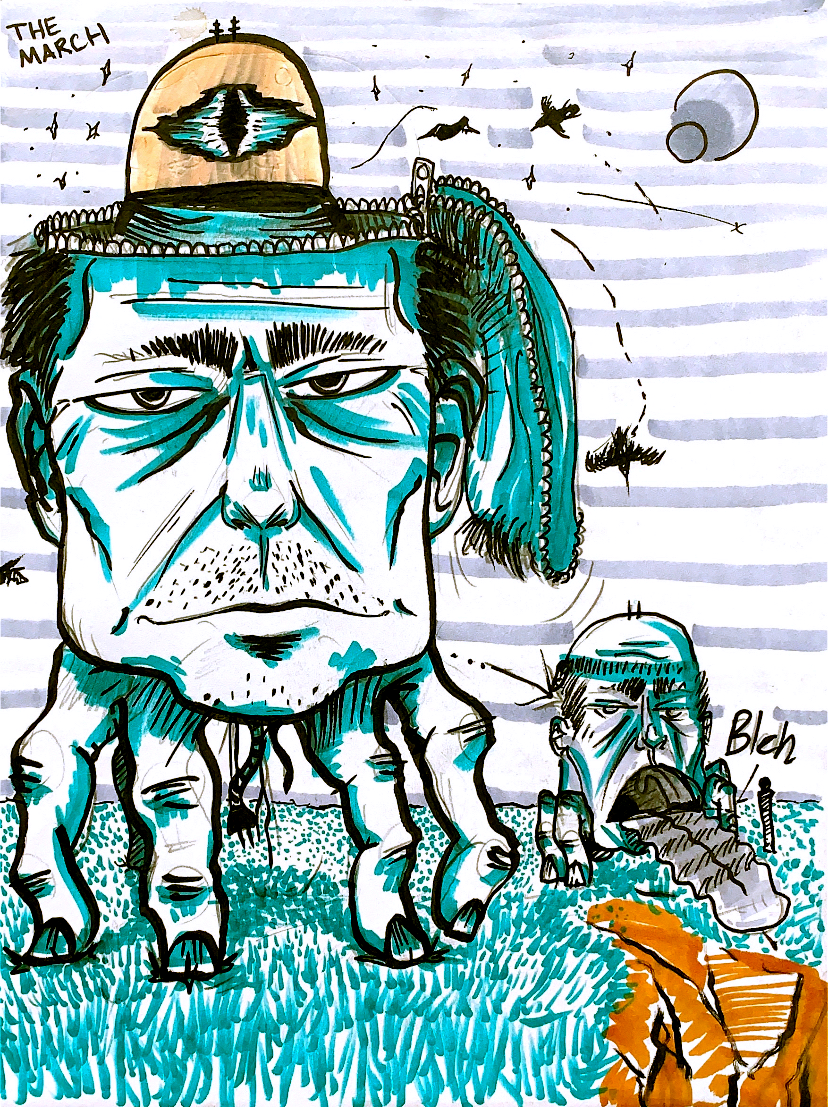 "The March" Ink, Markers, and Graphite on Paper