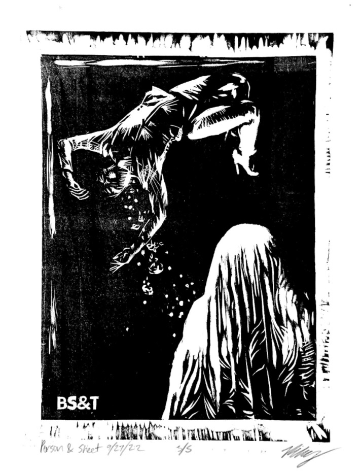 "Person & Sheet" Woodcut Print