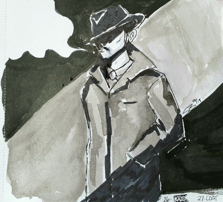 Inktober 2019: Days 26 & 27 - Dark & Coat