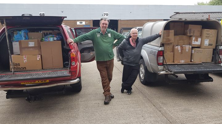 Combined deliveries: volunteers taking advantage of vehicle deliveries for other groups to deliver aid
