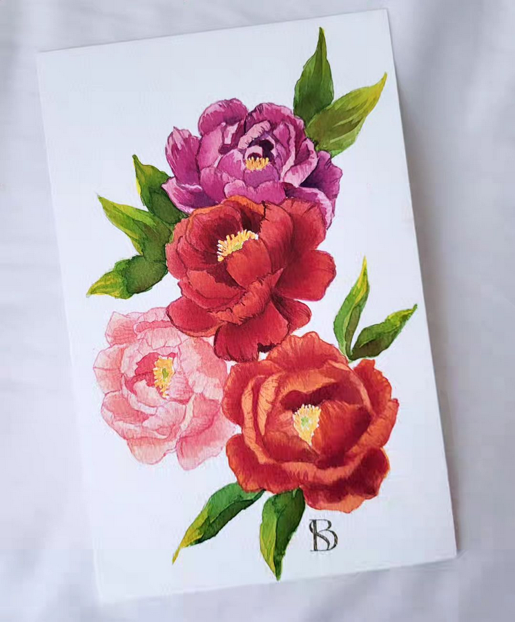 Peonies in watercolor 6x9