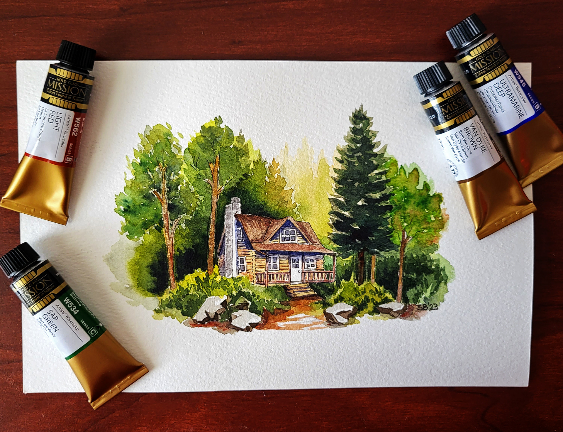 Cabin in the Woods - watercolor 6x9