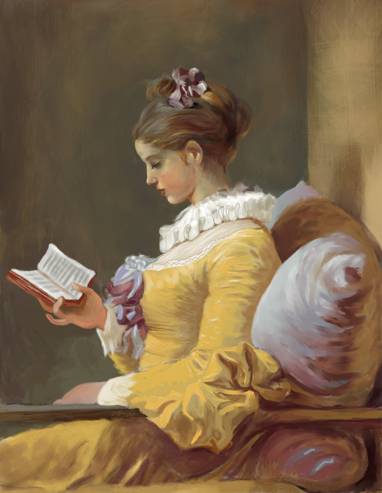 Practice painting of Fragonard's " The Reader" - Krita