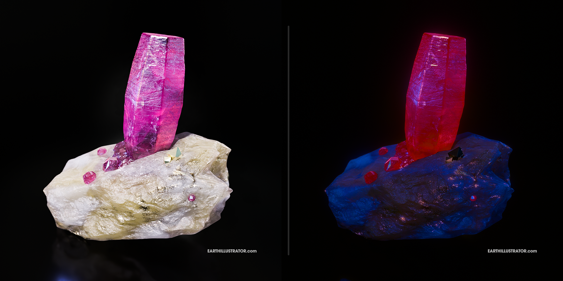 Digital mineral: RUBY - 3D render from organic modelling and texture painting