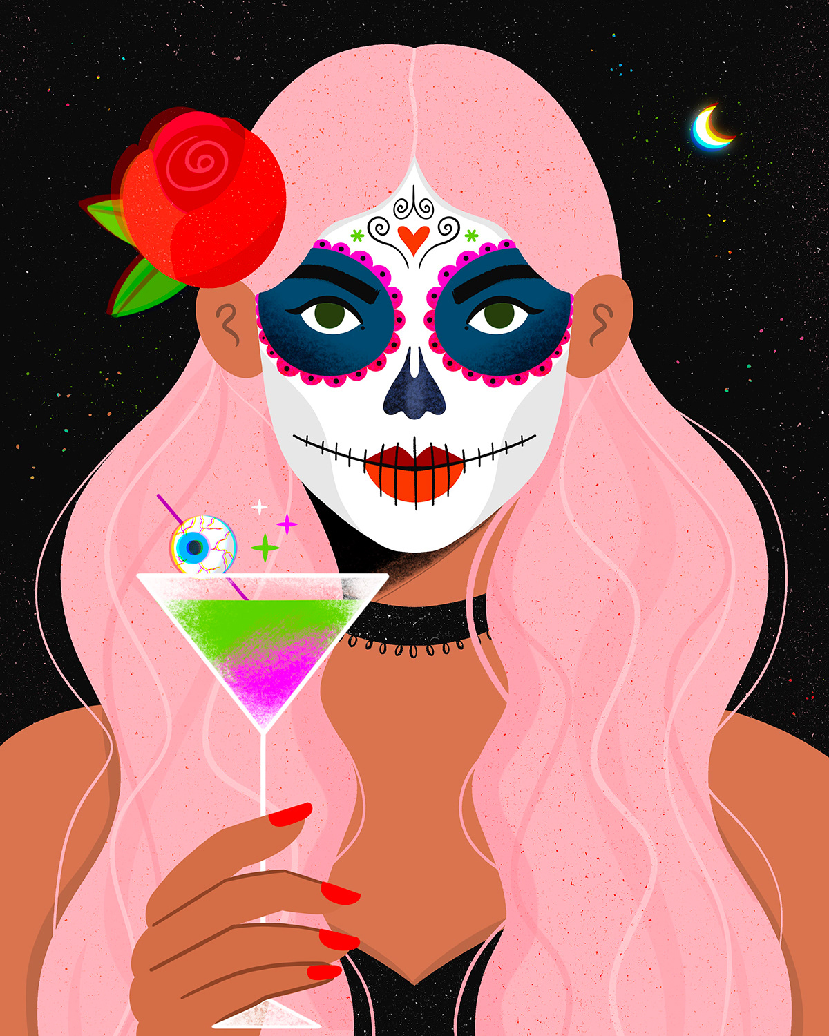 Facetober @charlyclements: skull, flower, long hair