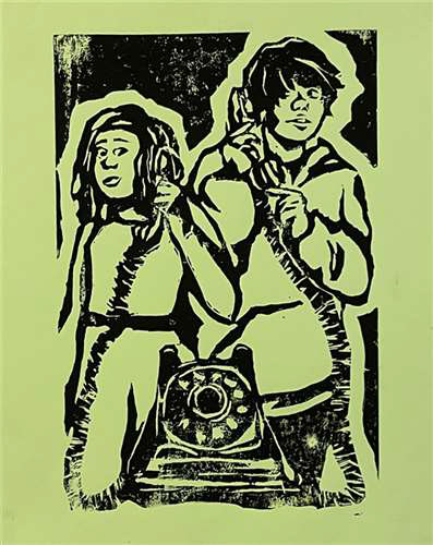Emily Coviello, Beaumont School, Grade 11, Phone Call with Past, Printmaking, Educator: Sally Hudak, Honorable Mention