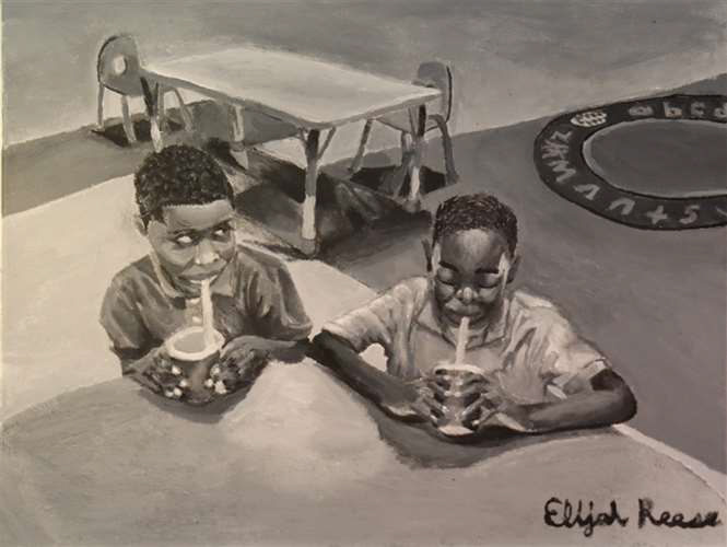 Elijah Reese, Cleveland Central Catholic High School, Grade 12, Afternoon Sip, Painting, Educator: Mary Brondfield, Honorable Mention
