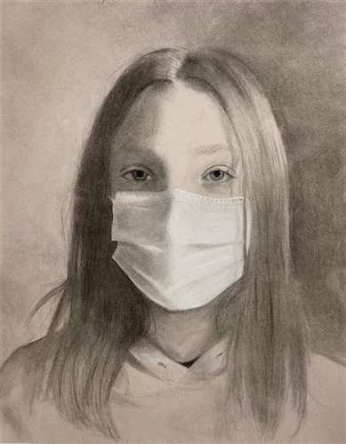 Charlotte Whitaker, Shaker Heights High School, Grade 10, Untitled, Self Portrait, Drawing & Illustration, Educator: Matthew Deibel MFA, Honorable Mention