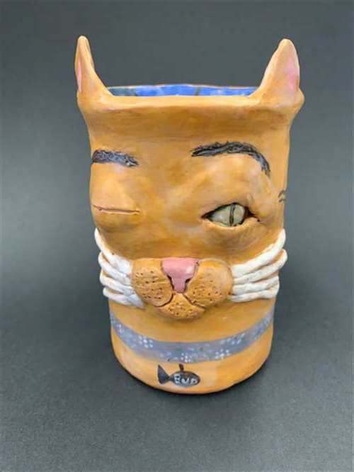 Amy Tytko, Brecksville Broadview Hts. Middle School, Grade 8, Cat Mug, Ceramics & Glass, Educator: Anne Jones, Silver Key