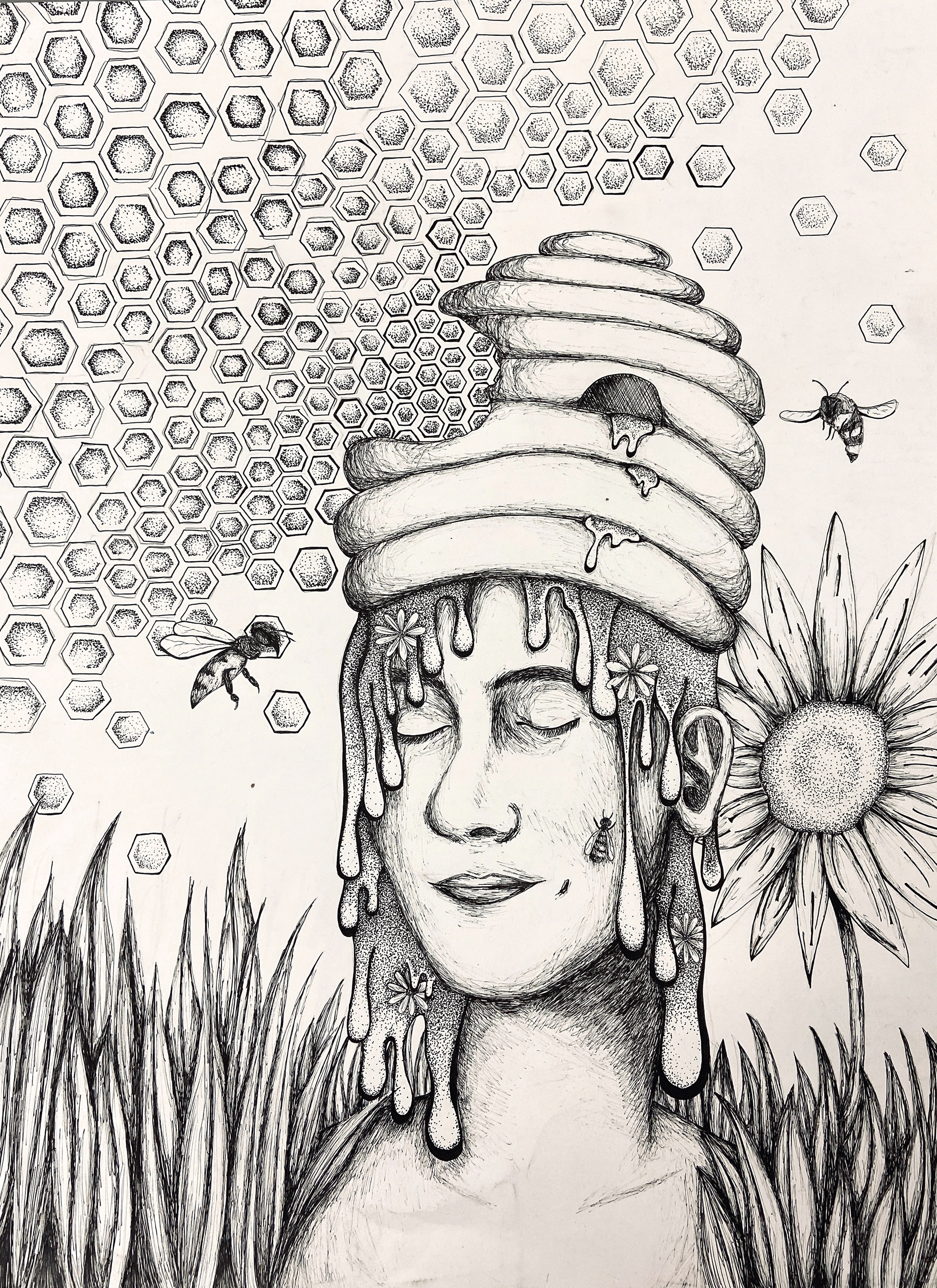 Alexandra Hodson, Lakewood High School, Grade 12, The Bee Hive, Drawing & Illustration, Educator: Arline Olear, Honorable Mention