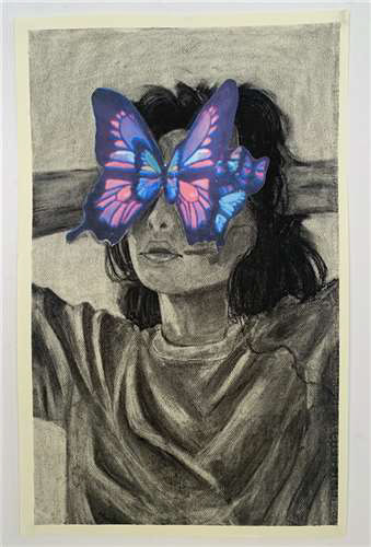 Ingrid Christina, Hathaway Brown School, Grade 12, Self-Portrait in a Blurred Reality, Drawing & Illustration, Educator: Shelly Ahern, Honorable Mention