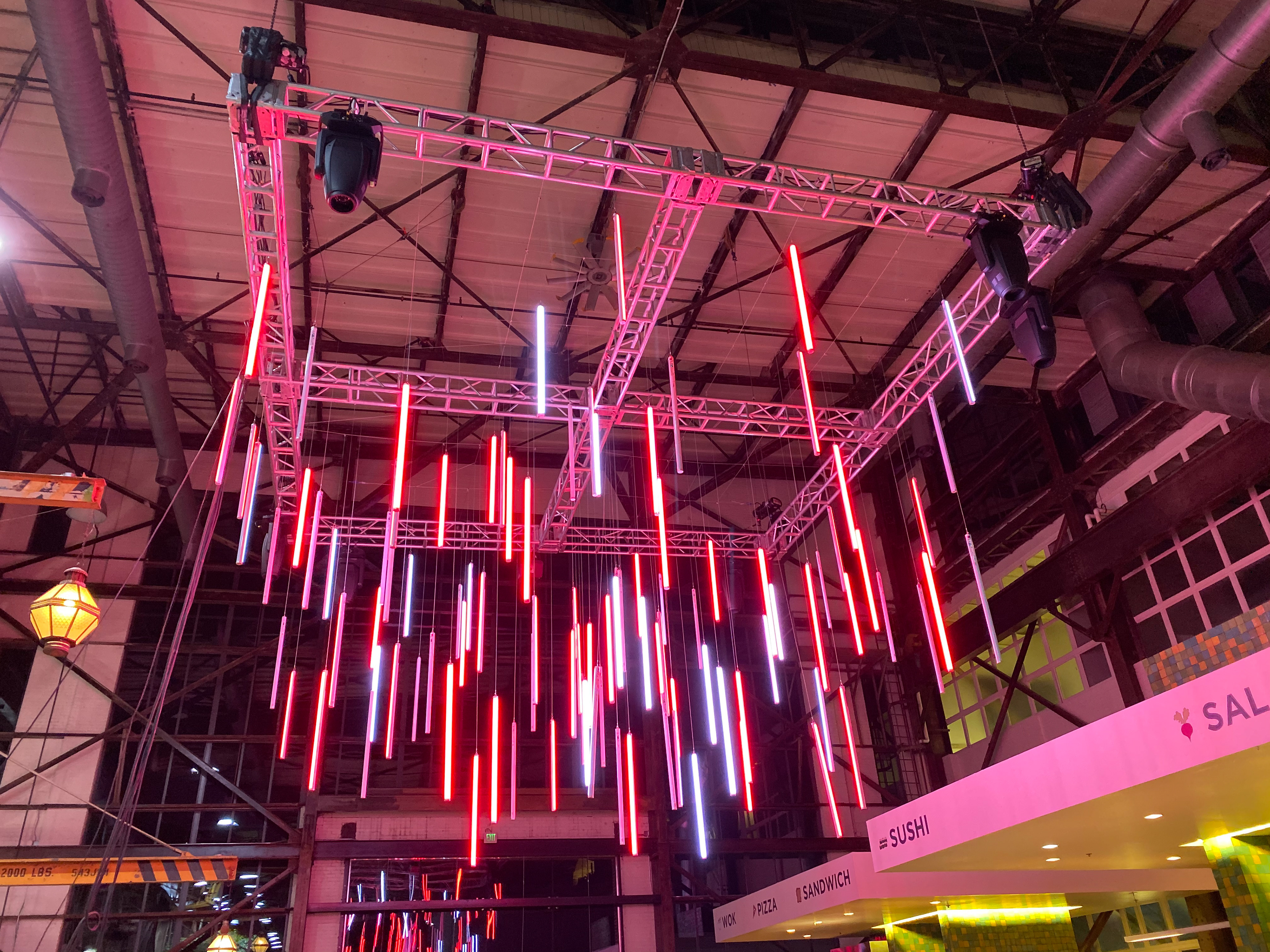 Chandelier made of lighting fixtures