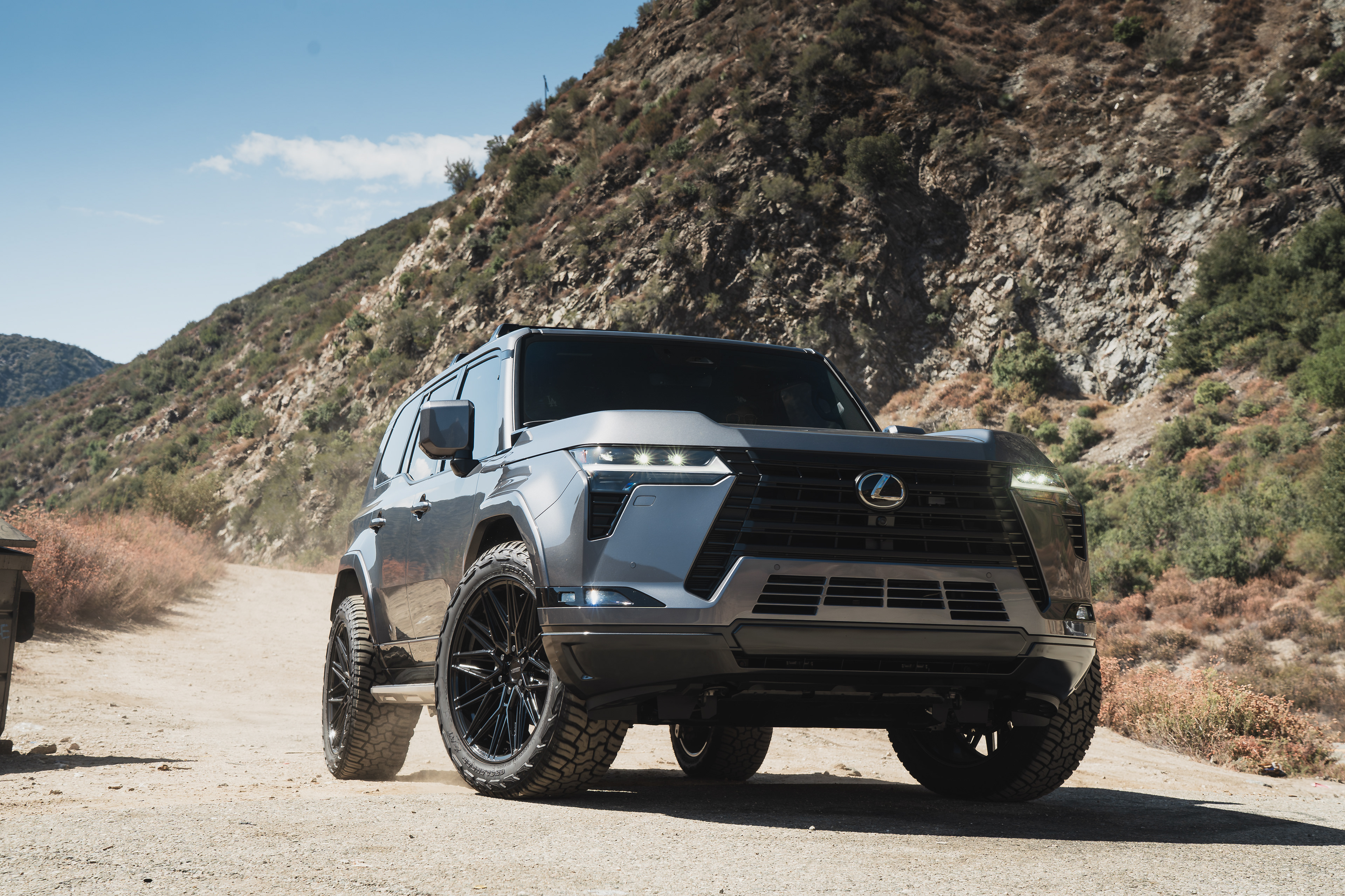 A Lexus GX550 offloading in the San Gabriel Mountains showcasing Yokohama Geolander Off Roading Tires