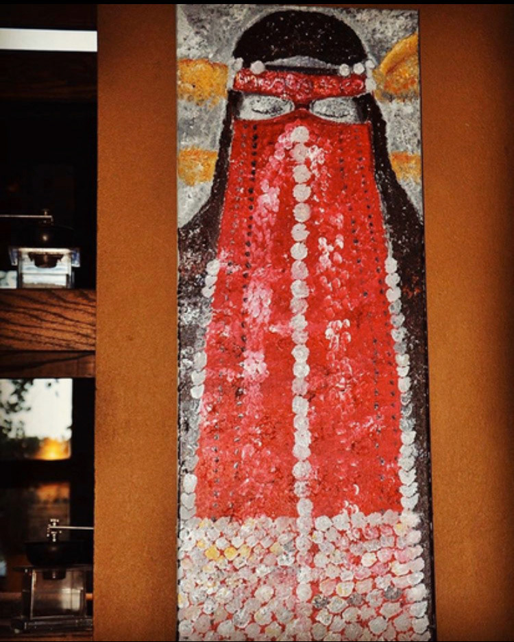 GIRL WITH THE RED VEIL, Acrylics On Canvas. 80 X 30 cm