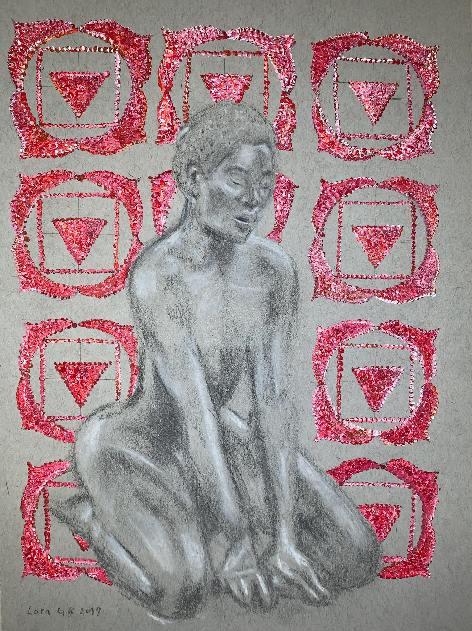 GROUNDED, Charcoal & Acrylics On Paper, 30.5 x 22.9 cm