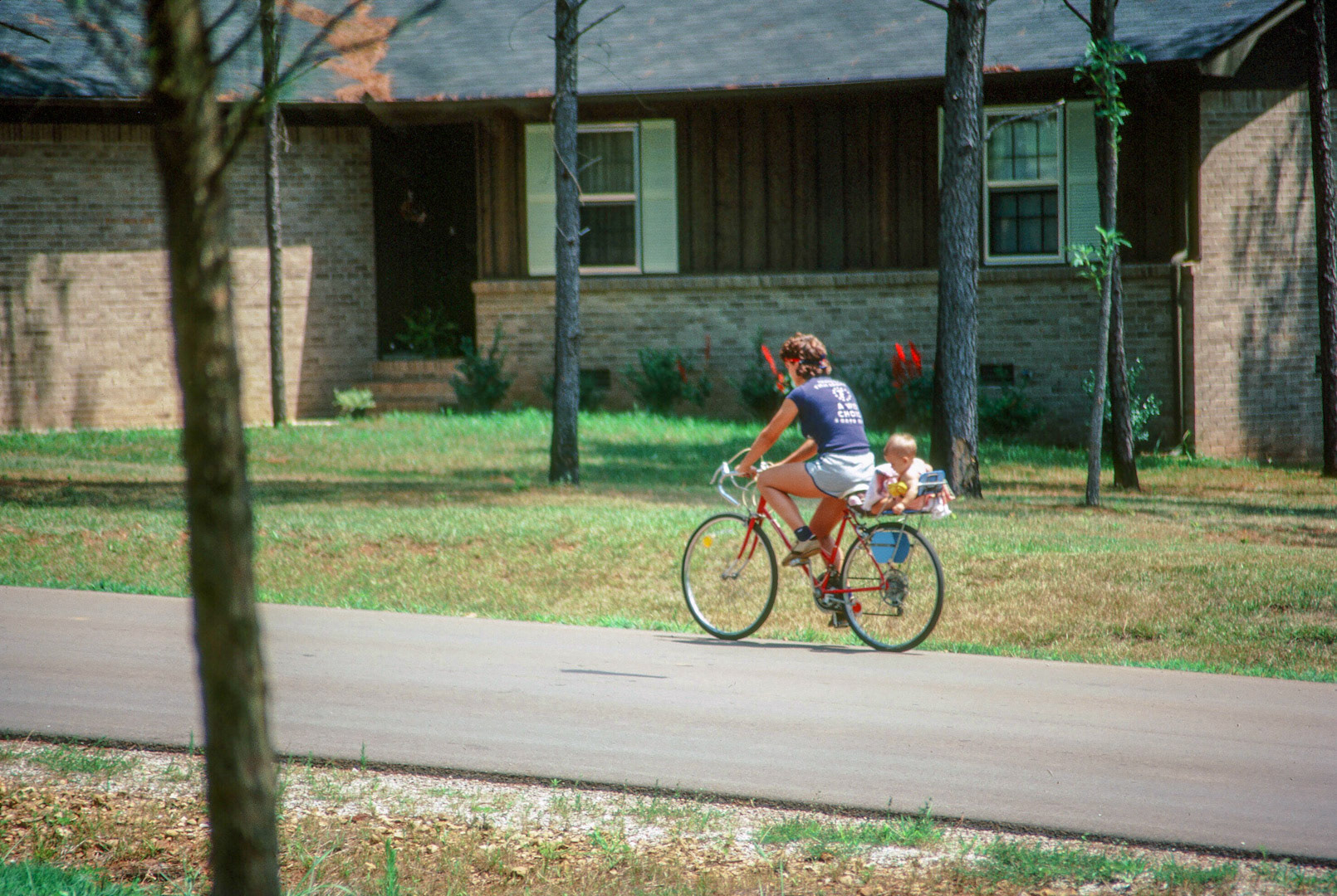 Bike ride with baby Lindsey on Oldwood Rd