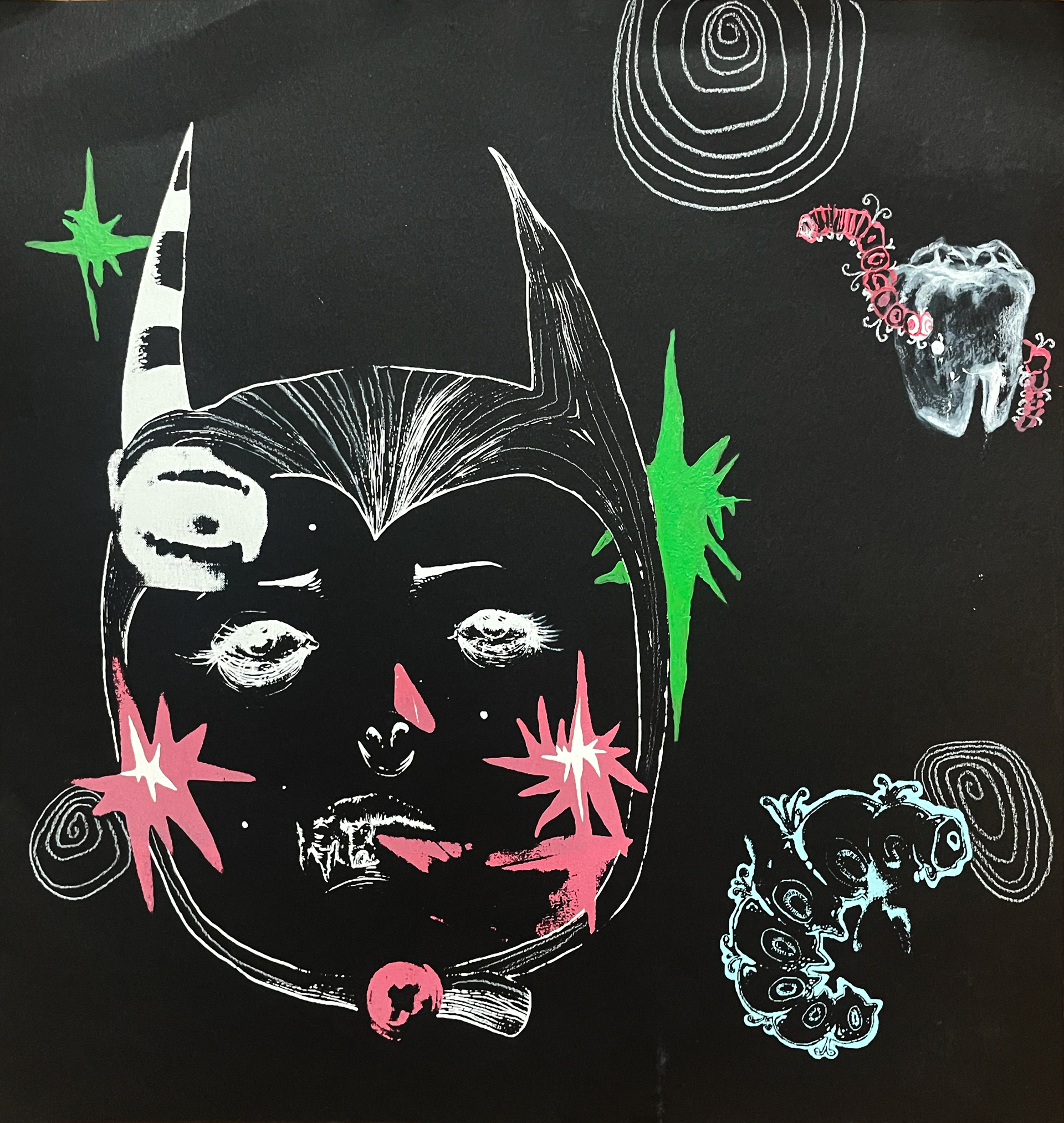 ink, acrylic, pencil, paper