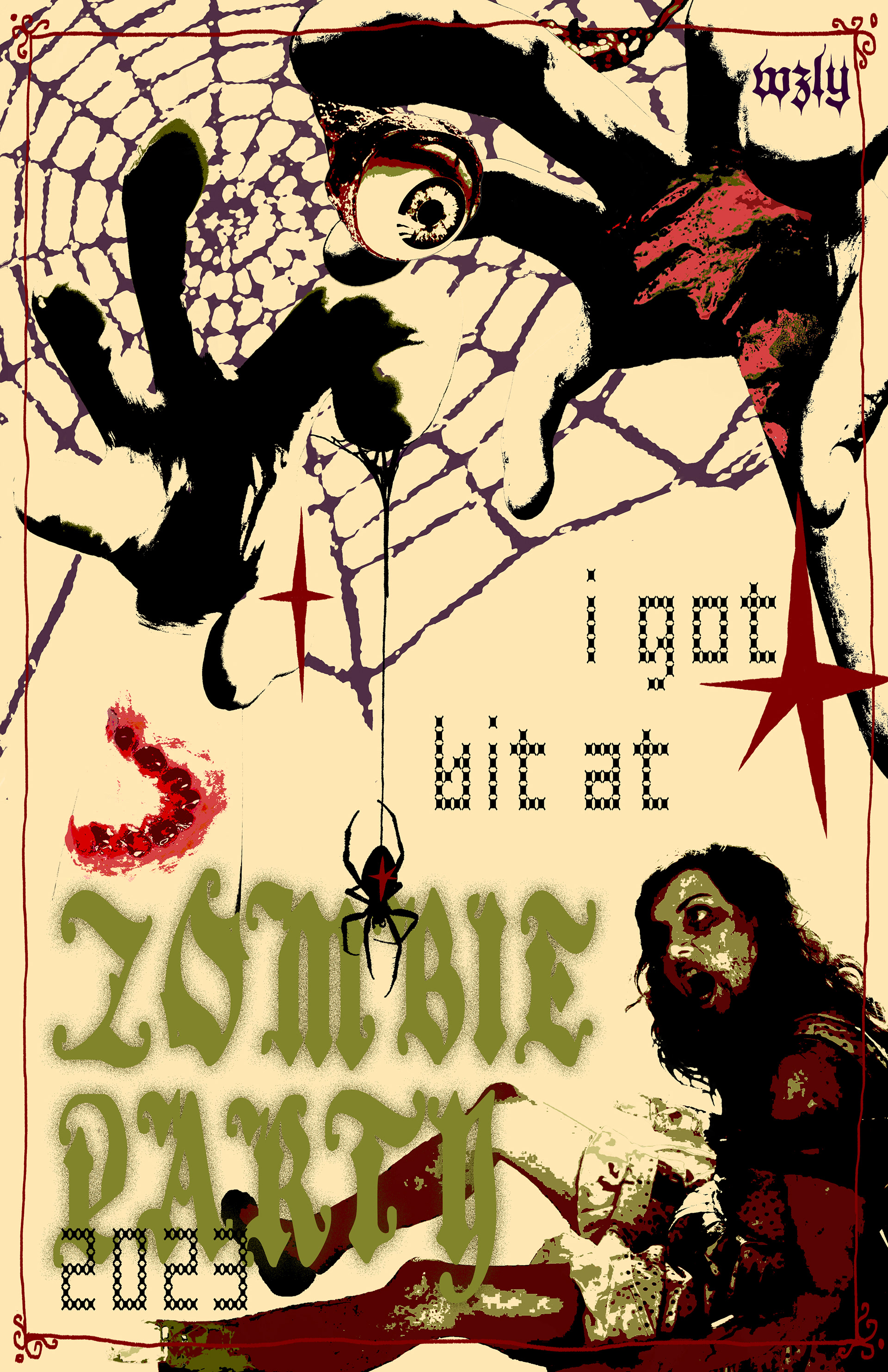 poster for "zombie party" for campus radio station - 2023