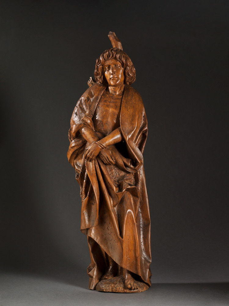 Anonyme. "Saint Sébastien". Bois (tilleul ?) décapé autrefois polychromé. 1475. Musée des Beaux-Arts de la Ville de Paris, Petit Palais. © Julien vidal / Roger-Viollet