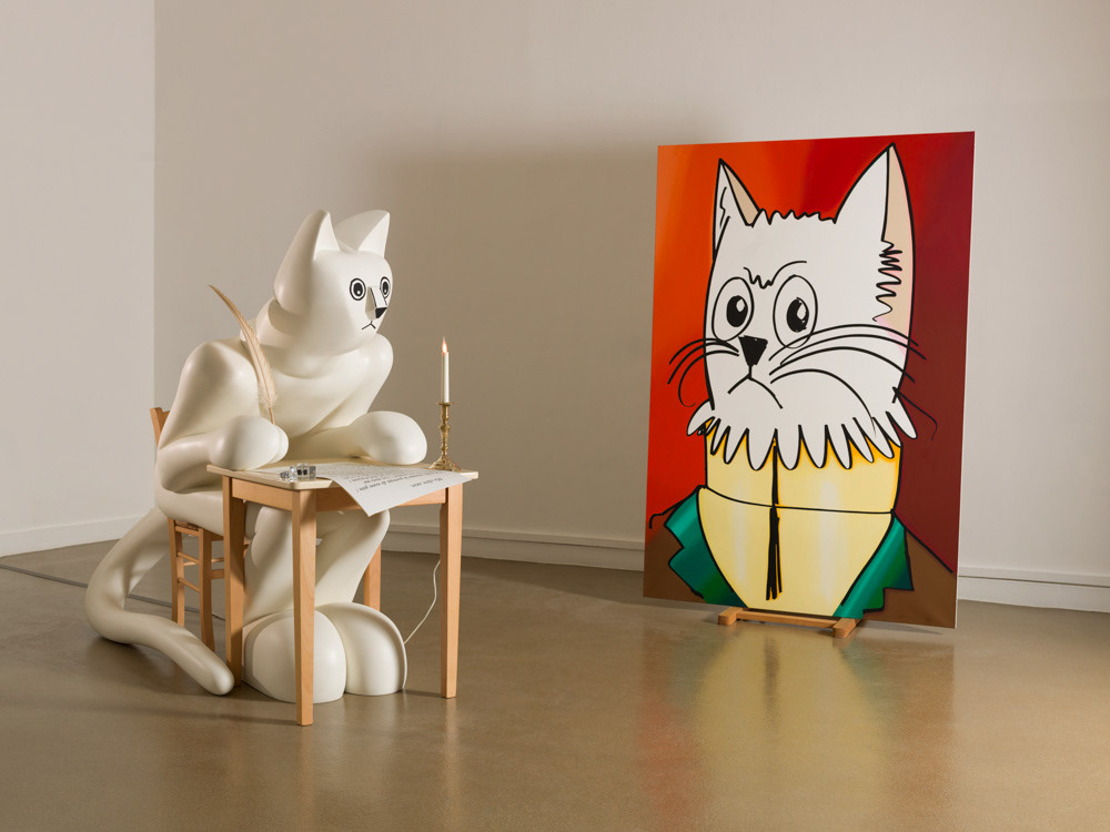 SÉCHAS Alain. Le chat écrivain. 1996. Paris, musée d'Art moderne. © Julien vidal / Roger-Viollet