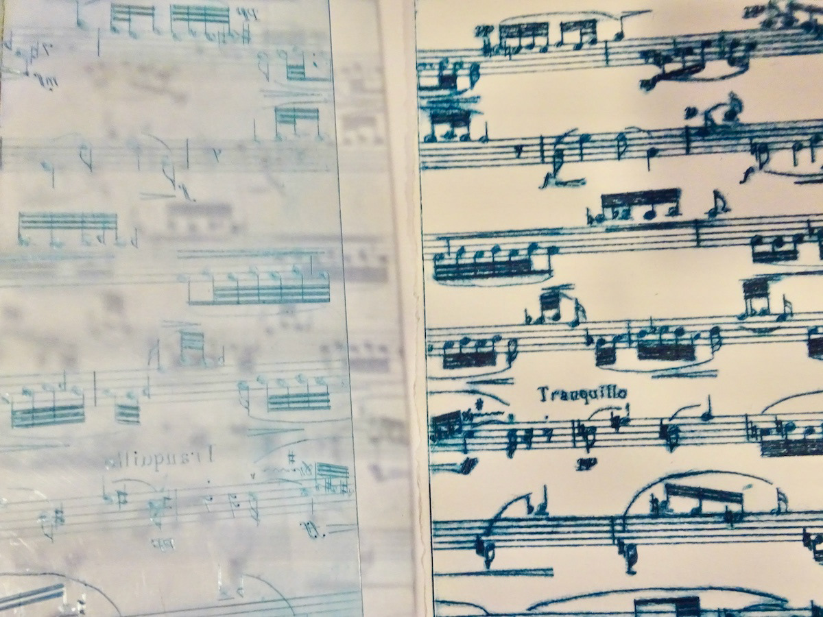 Drypoint process, sheet music engraved into acrylic, then printed