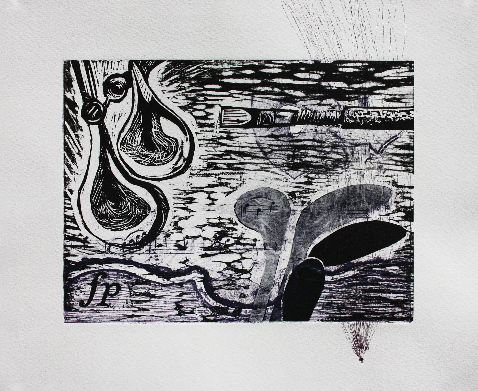 collograph, woodblock, chine- collé combined.