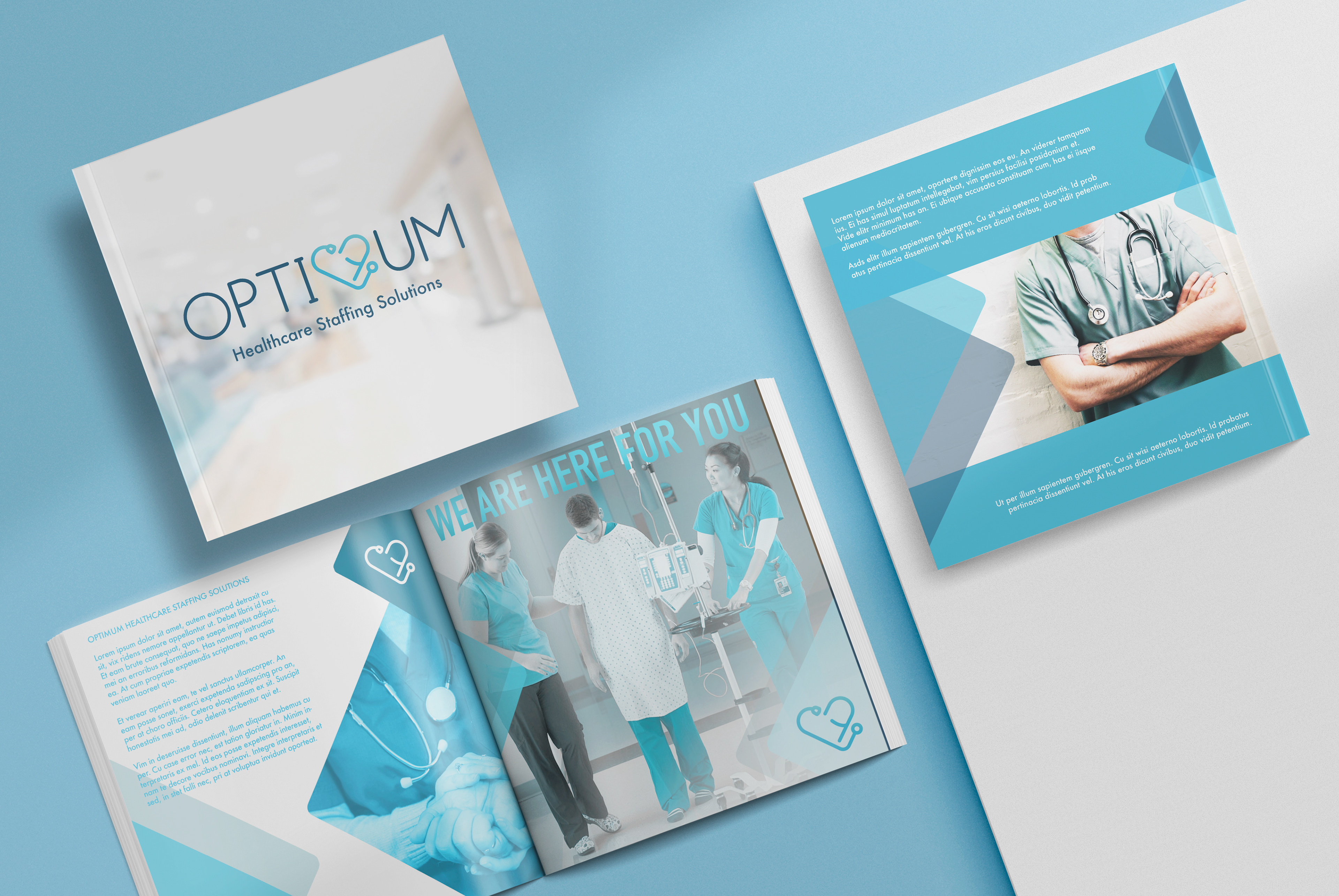 Magazine layout for Optimum Healthcare Staffing Solutions. This tells about their marketing story.