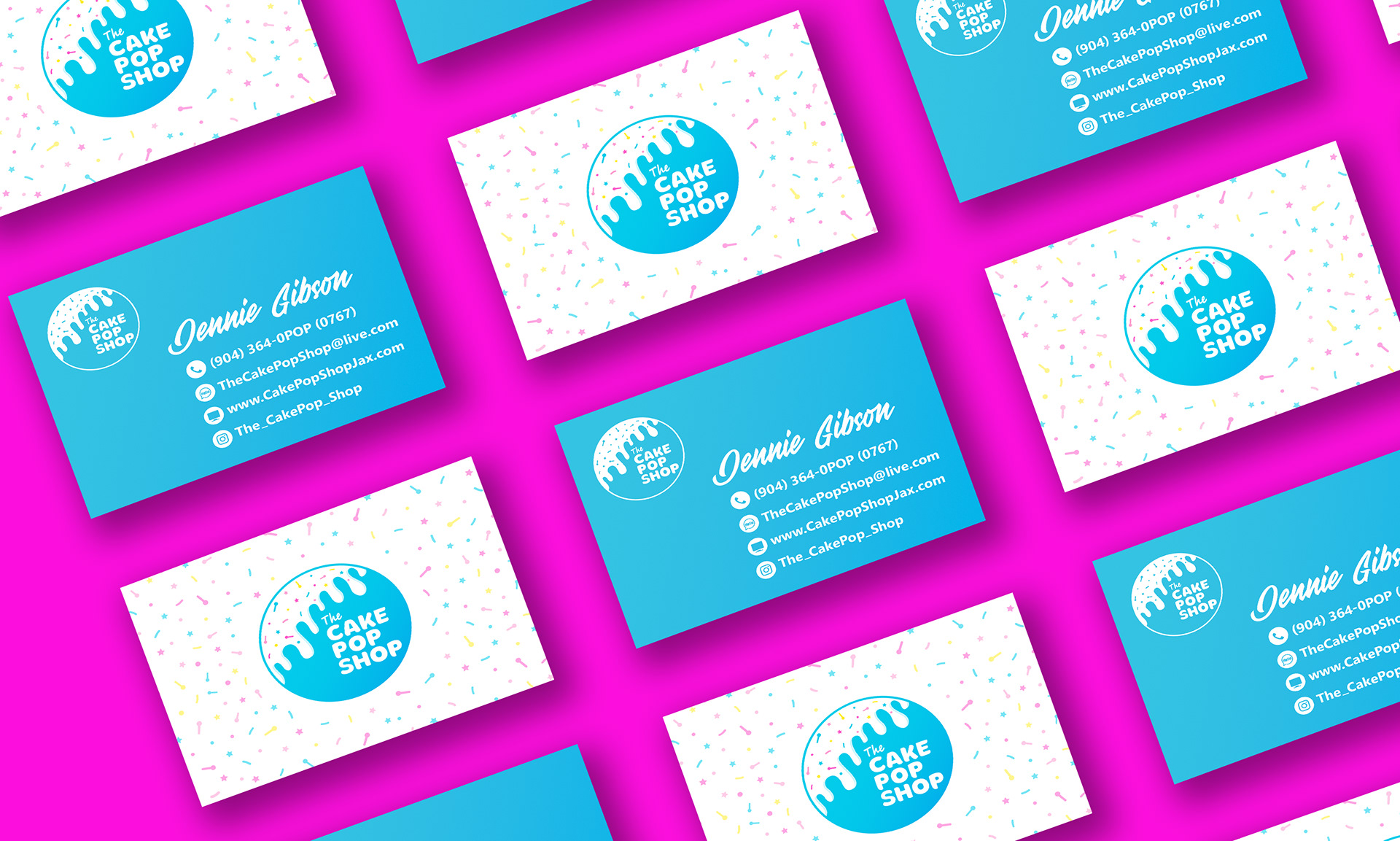 Business card for The Cake Pop Shop, designed by Nick Tuma.