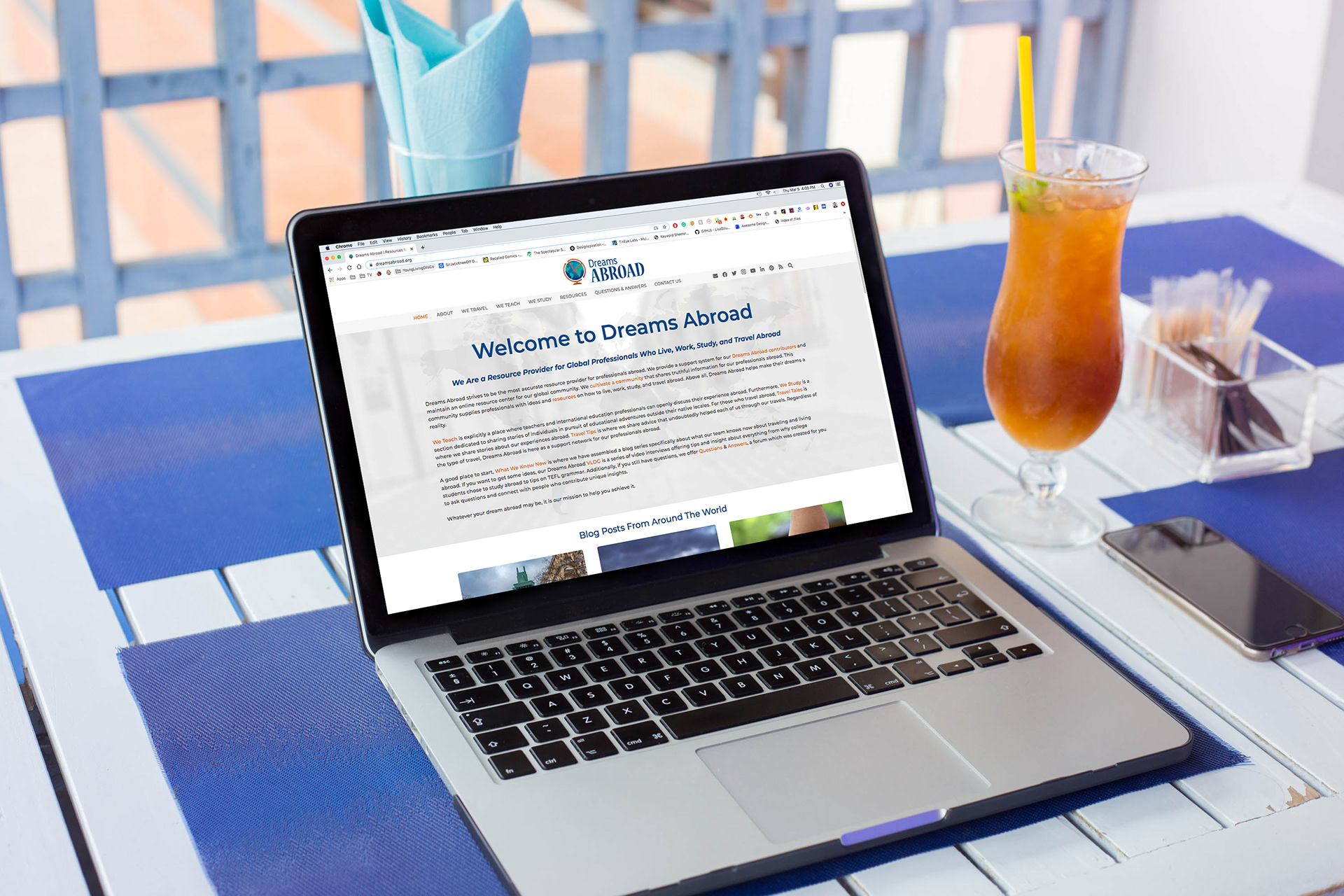 Home page for a travel website and blog.