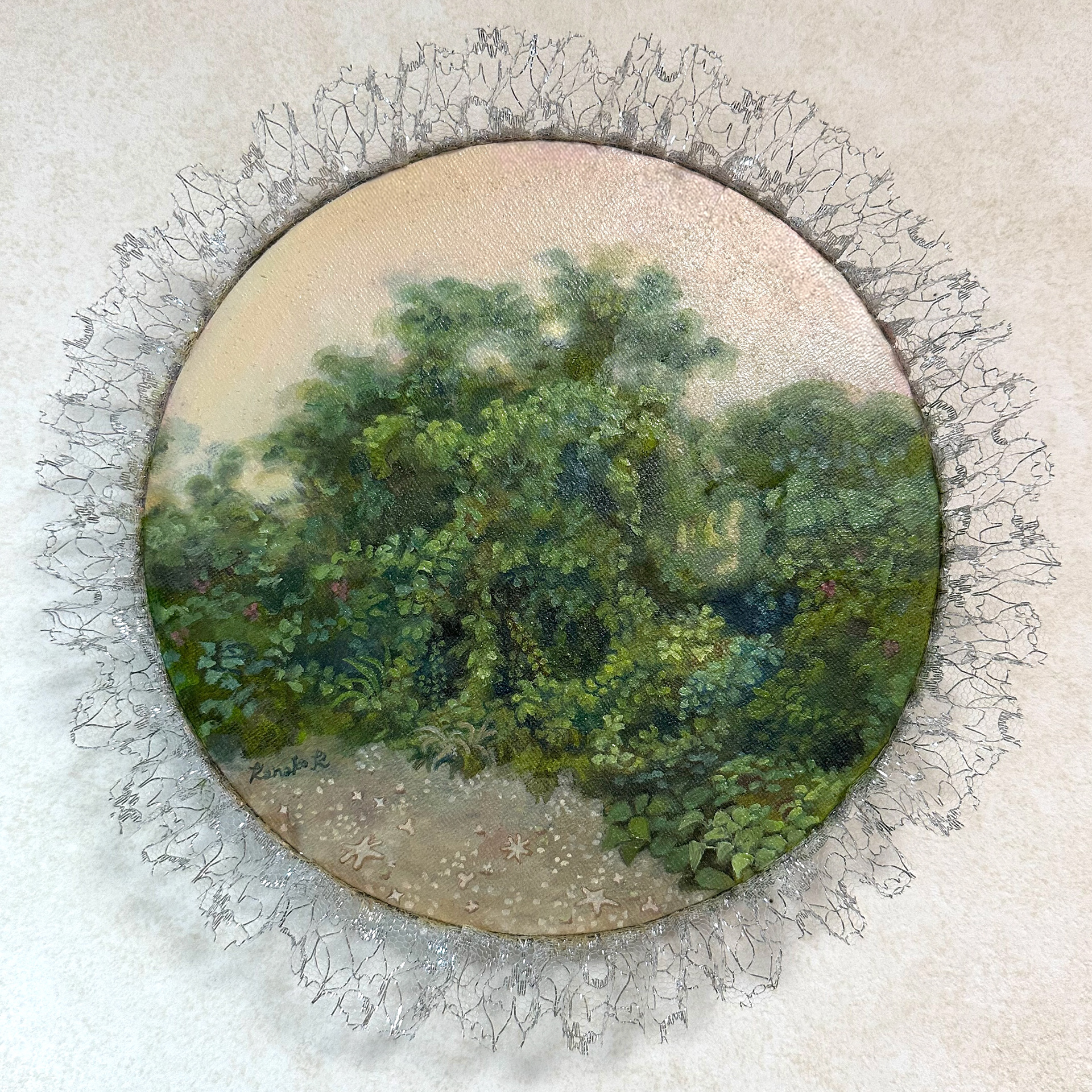こもれび＊大きめ12号キャンバス　絵画　原画　自然　森　新緑　テクスチャーアート 油絵 ミニキャンバス 原画 「青の森」送料無料 絵画 Masako's
