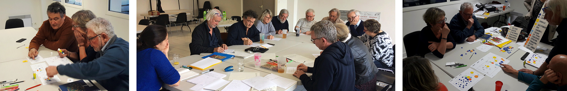 Les participants des ateliers collaboratifs concentrés sur leur réflexion pour la création de l'écolieu
