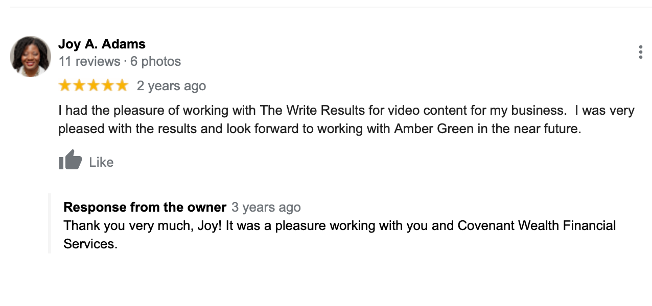 Thank you for your recommendation of my content and copywriting, Joy!