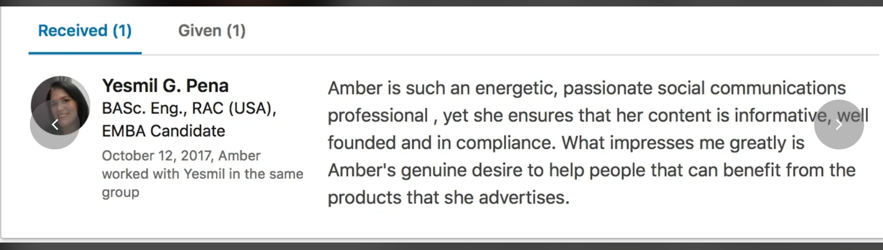 Thank you for your recommendation of my content & copywriting, Yesmil!