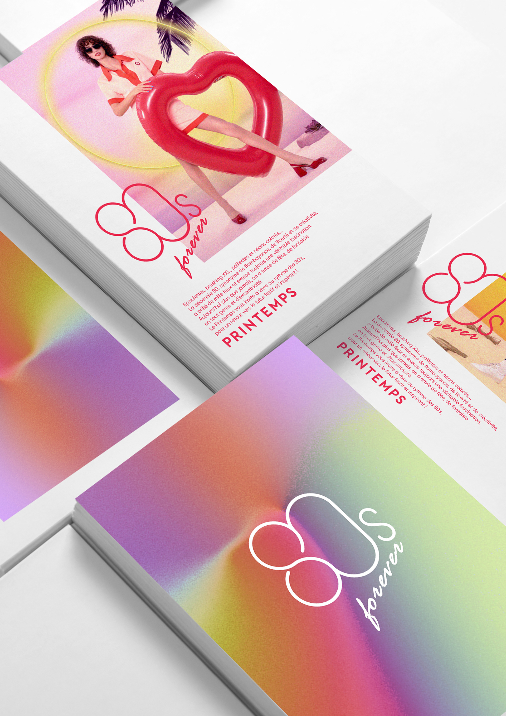 Création du logo 80's Forever pour le Printemps : épaulettes, brushing XXL, paillettes et néons colorés…. préparez-vous pour un retour vers le futur.