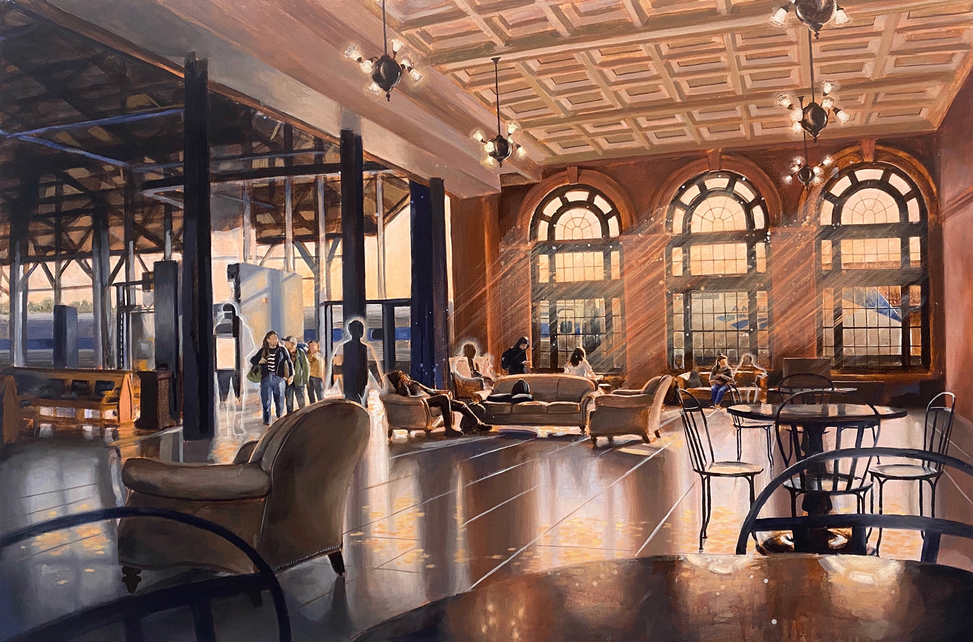 Main St. Station, December 2023, acrylic and oil on canvas, 24" x 36"