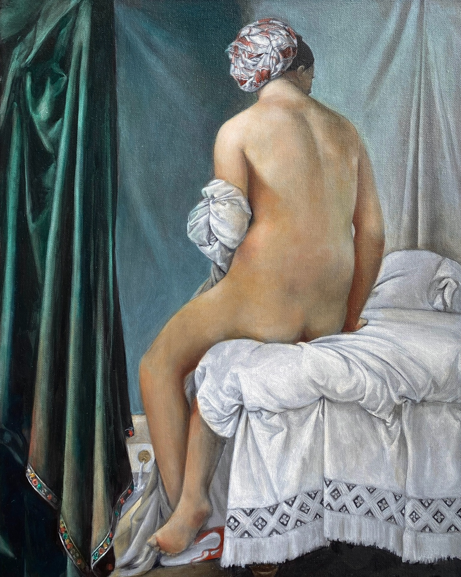astercopy of The Valpicon Bather by Jean Auguste Dominique Ingre (1808) (final), April 2024, oil on canvas, 20" x 16