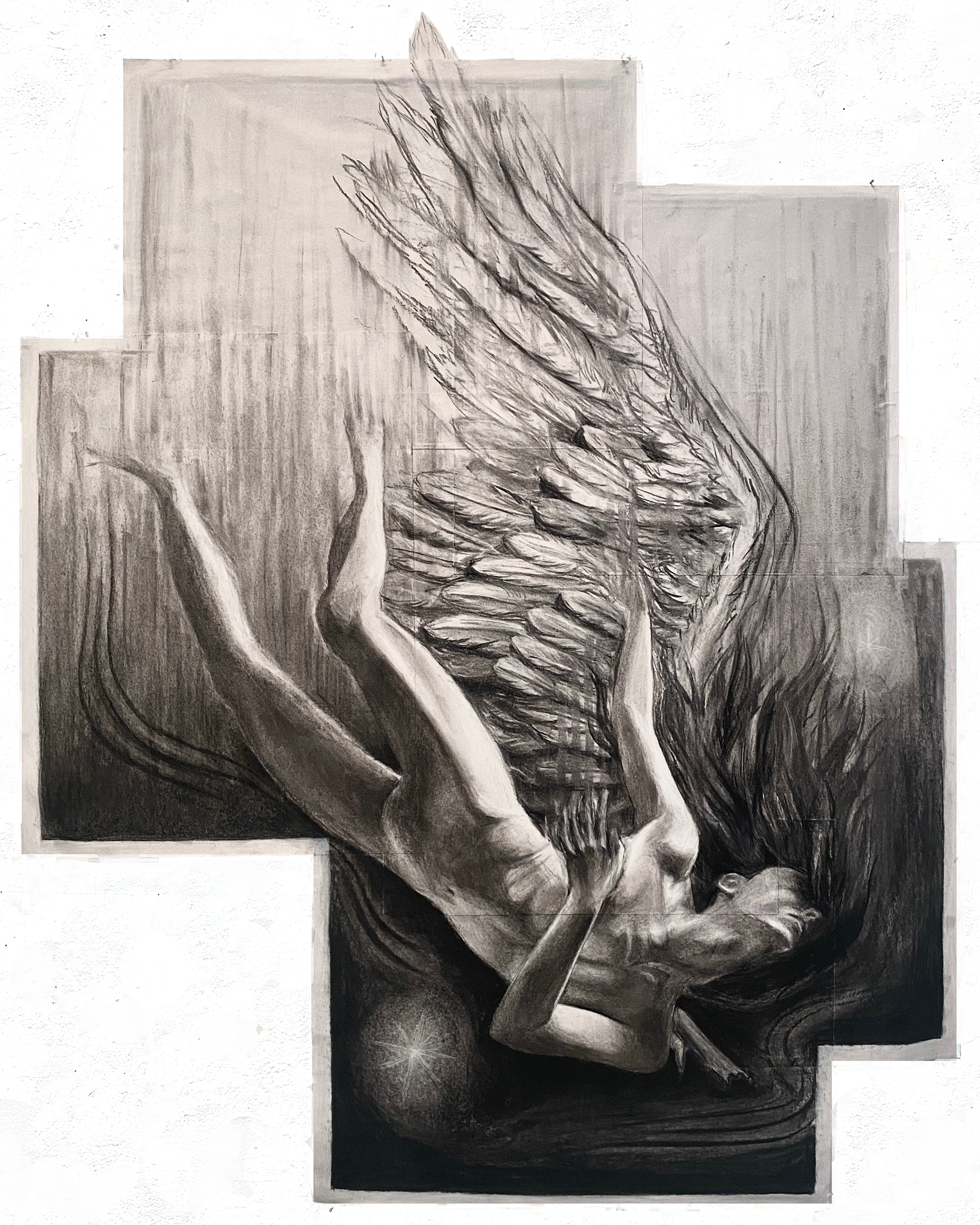 , October 2023, charcoal on newsprint, 4.5" x 3.5"