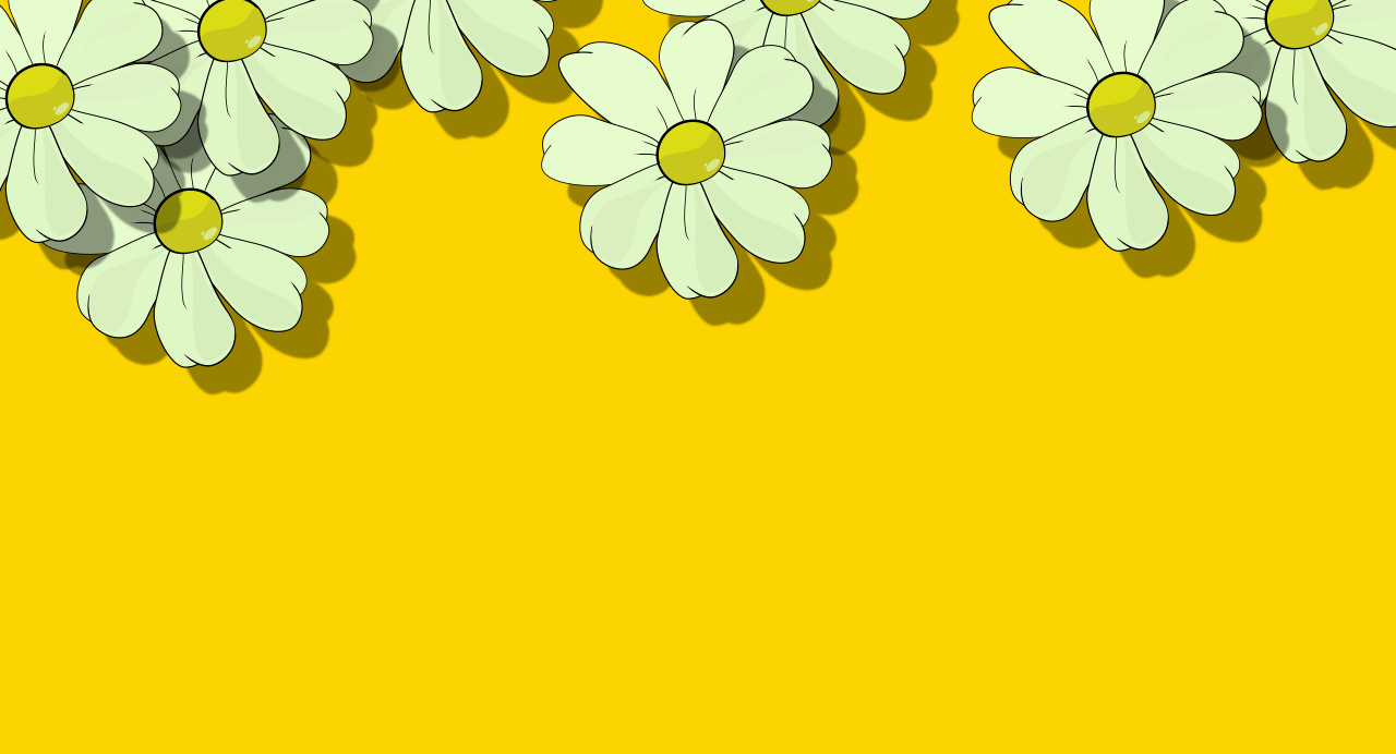 Equilibrada representación de la flor de margarita en un banner de stock. Las flores en la parte superior de la imagen sobre amarillo liso