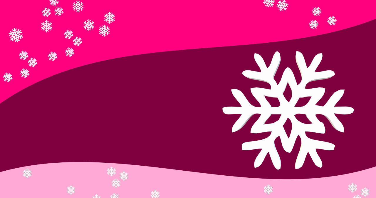 Ligera nevada en tarjeta navideña sobre tonos burdeos con gran copo de nieve en tres dimensiones.