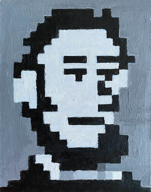 "Monochrome Monitor Lincoln" - 8" x 10" - acrylic on board