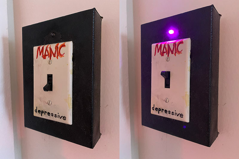 "Bi-polar Light Switch" - wood, LED, marker, light switch