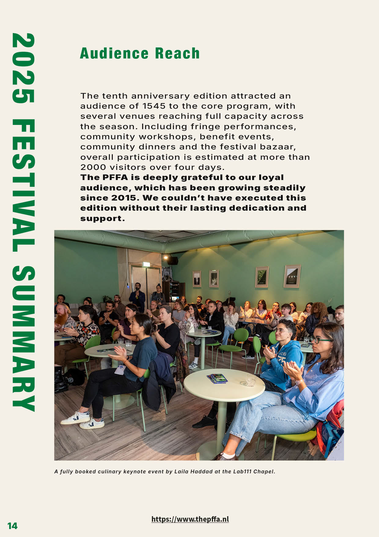 Editorial design van het 24 pagina’s tellende Jaarverslag 2025 voor het Palestinian Film Festival Amsterdam
