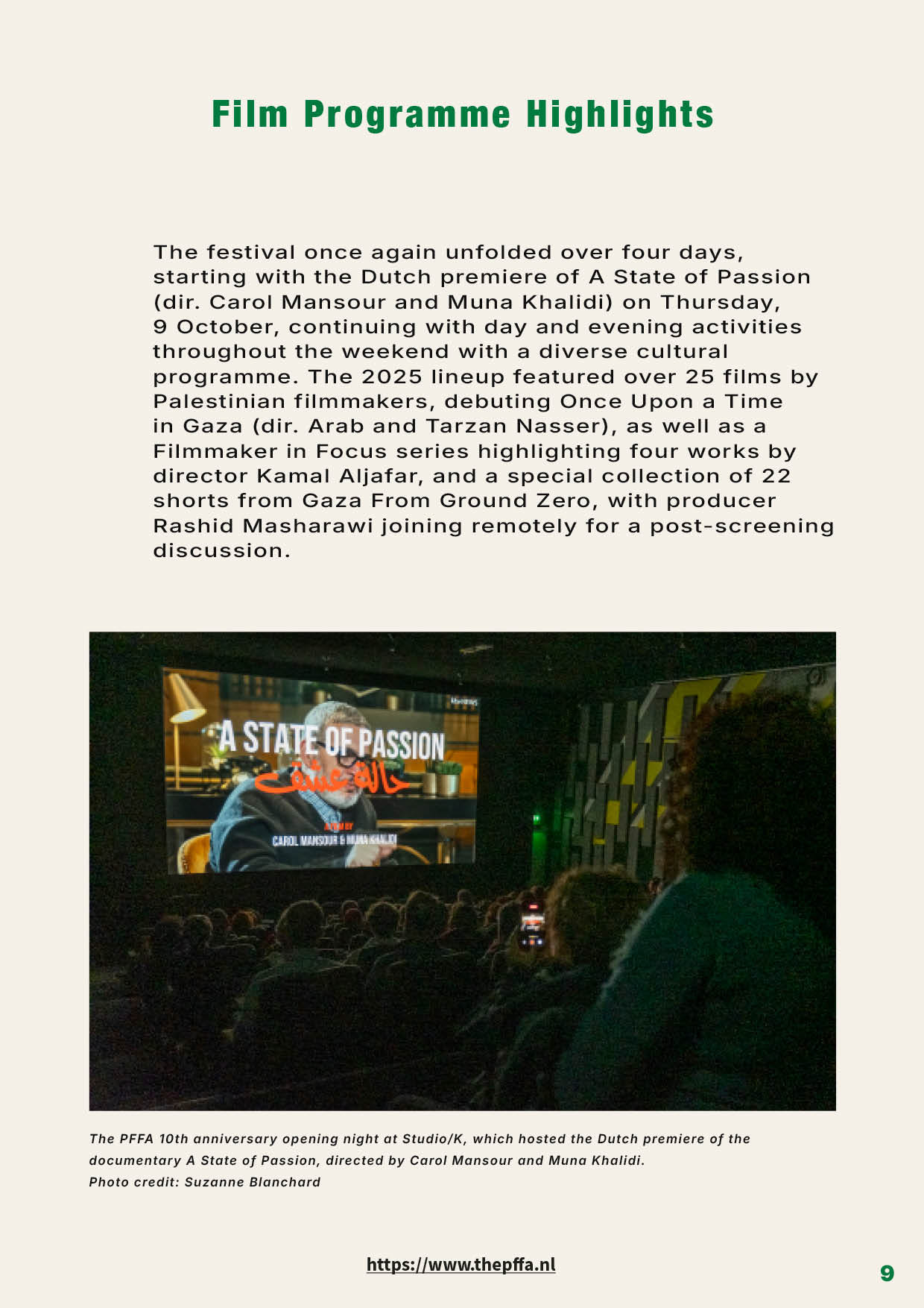 Editorial design van het 24 pagina’s tellende Jaarverslag 2025 voor het Palestinian Film Festival Amsterdam