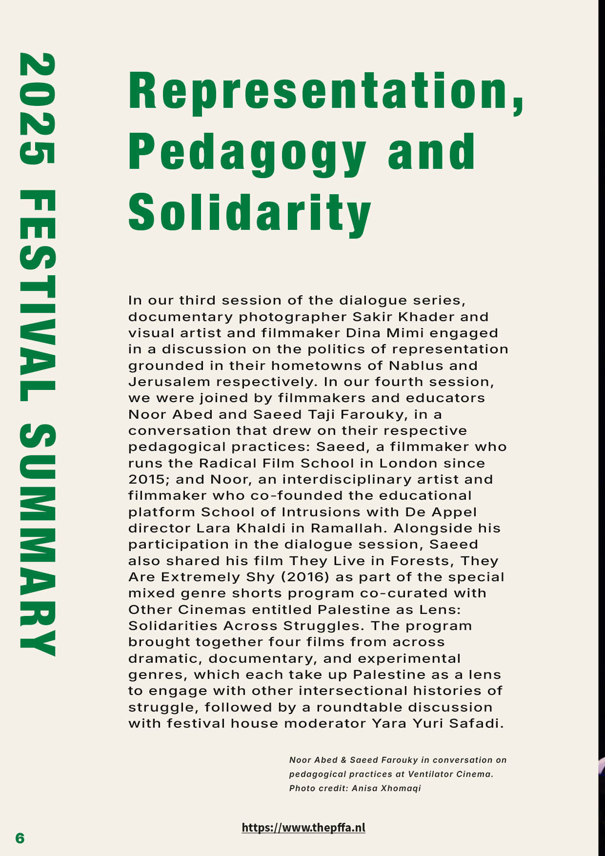 Editorial design van het 24 pagina’s tellende Jaarverslag 2025 voor het Palestinian Film Festival Amsterdam