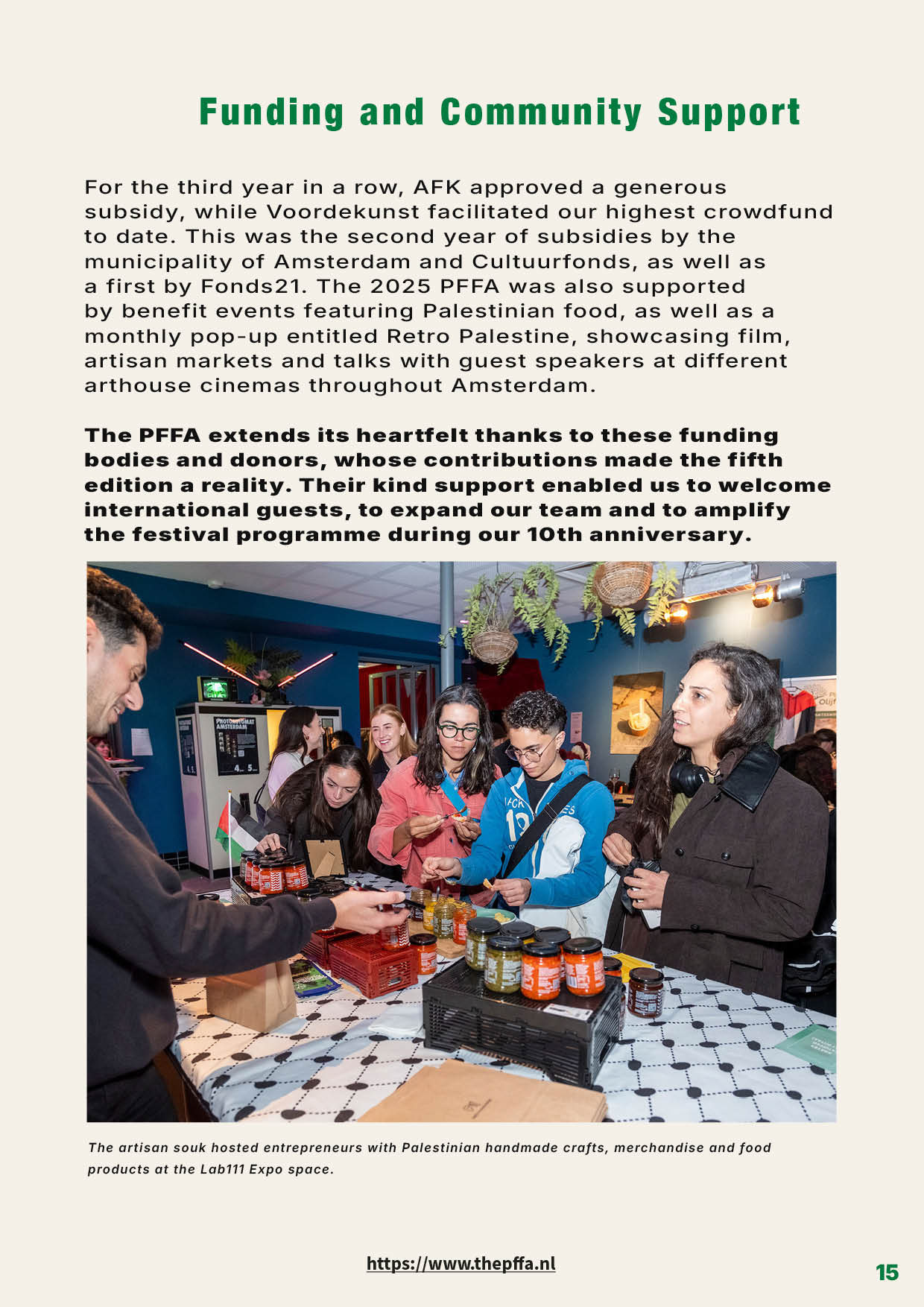 Editorial design van het 24 pagina’s tellende Jaarverslag 2025 voor het Palestinian Film Festival Amsterdam
