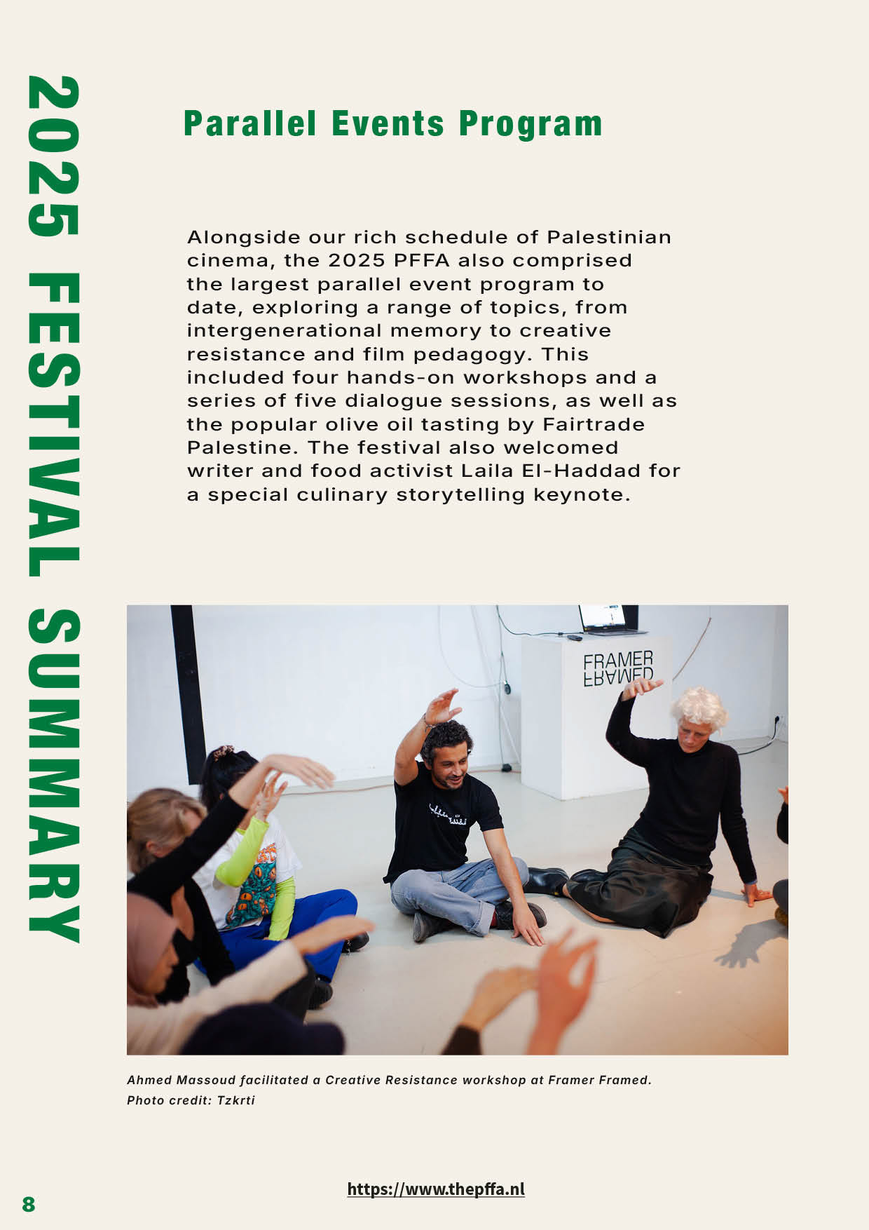 Editorial design van het 24 pagina’s tellende Jaarverslag 2025 voor het Palestinian Film Festival Amsterdam